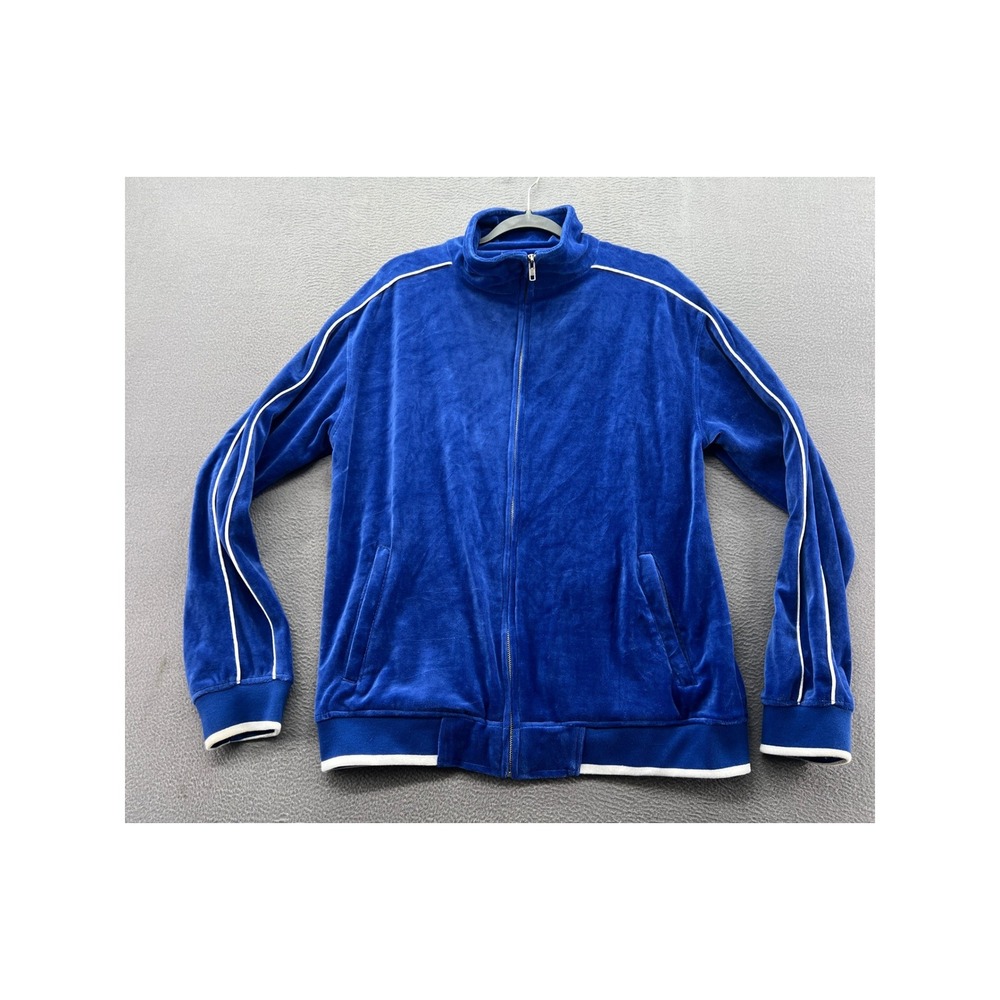 Sweatsedo Mens Velour Track Jacket Sz M Royal Blue Full Zip Velvet Sweatshirt